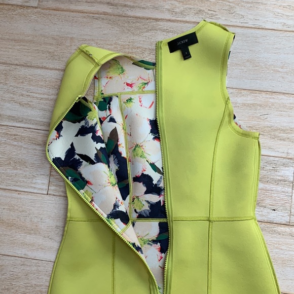J Crew Neon Lime Acid 🥝 Green Trim Flower Floral Scuba Dress Blue Pink Ivory 🌴 - Picture 14 of 16